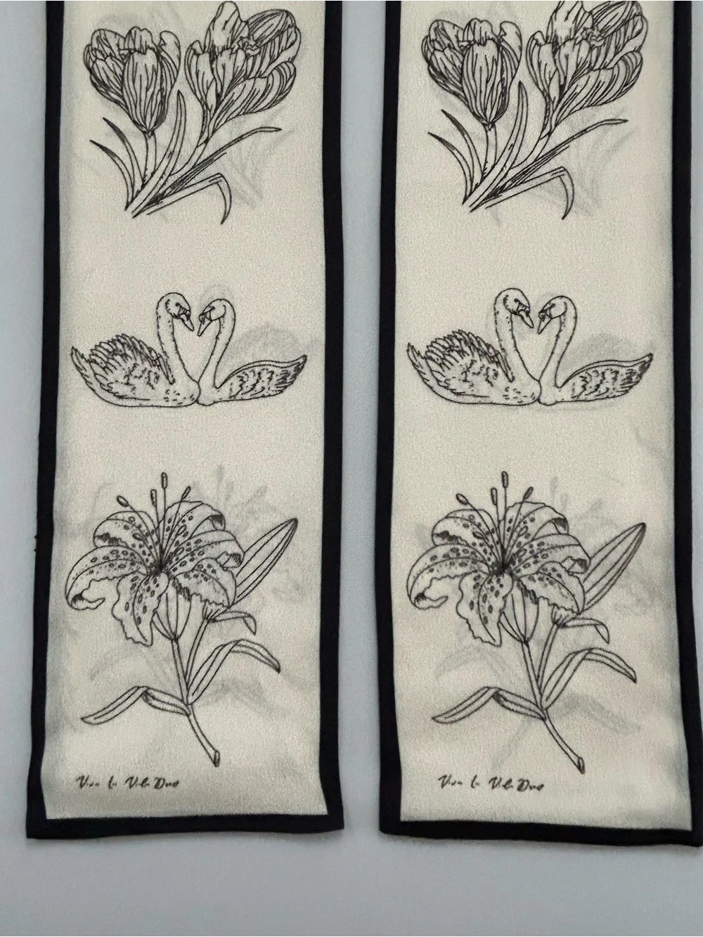 Dior Symbol Carnation Ribbon Scarf Ivory Black Botanical Hair Bag Neck Wrap